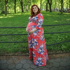 Pinkblush maternity dress. Orange floral dress.